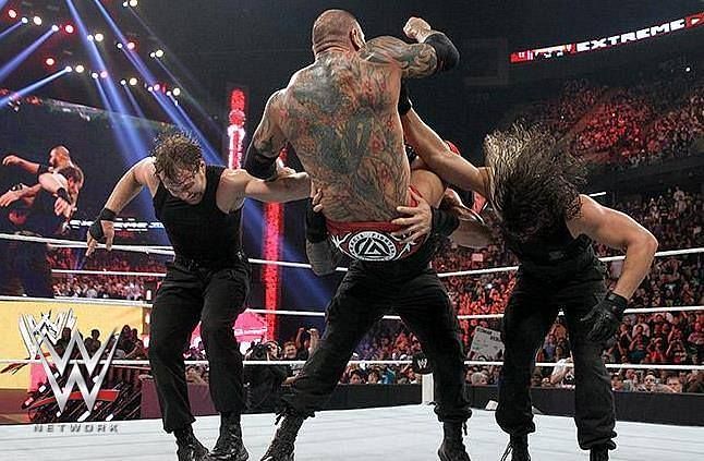 Will Lesnar become Shield's prey at WrestleMania, like Batista here?
